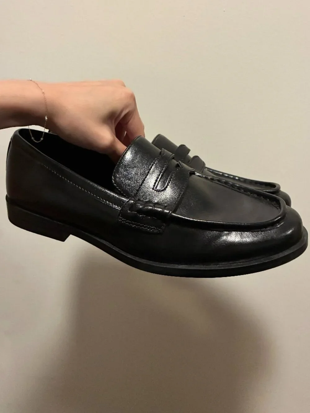 Black faux leather penny loafers - Womens Size US 9